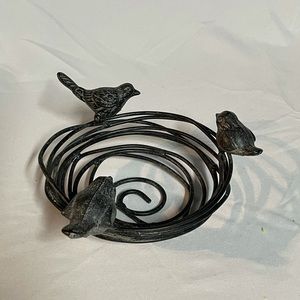 Wire Bird Nest with 3 Metal Birds
